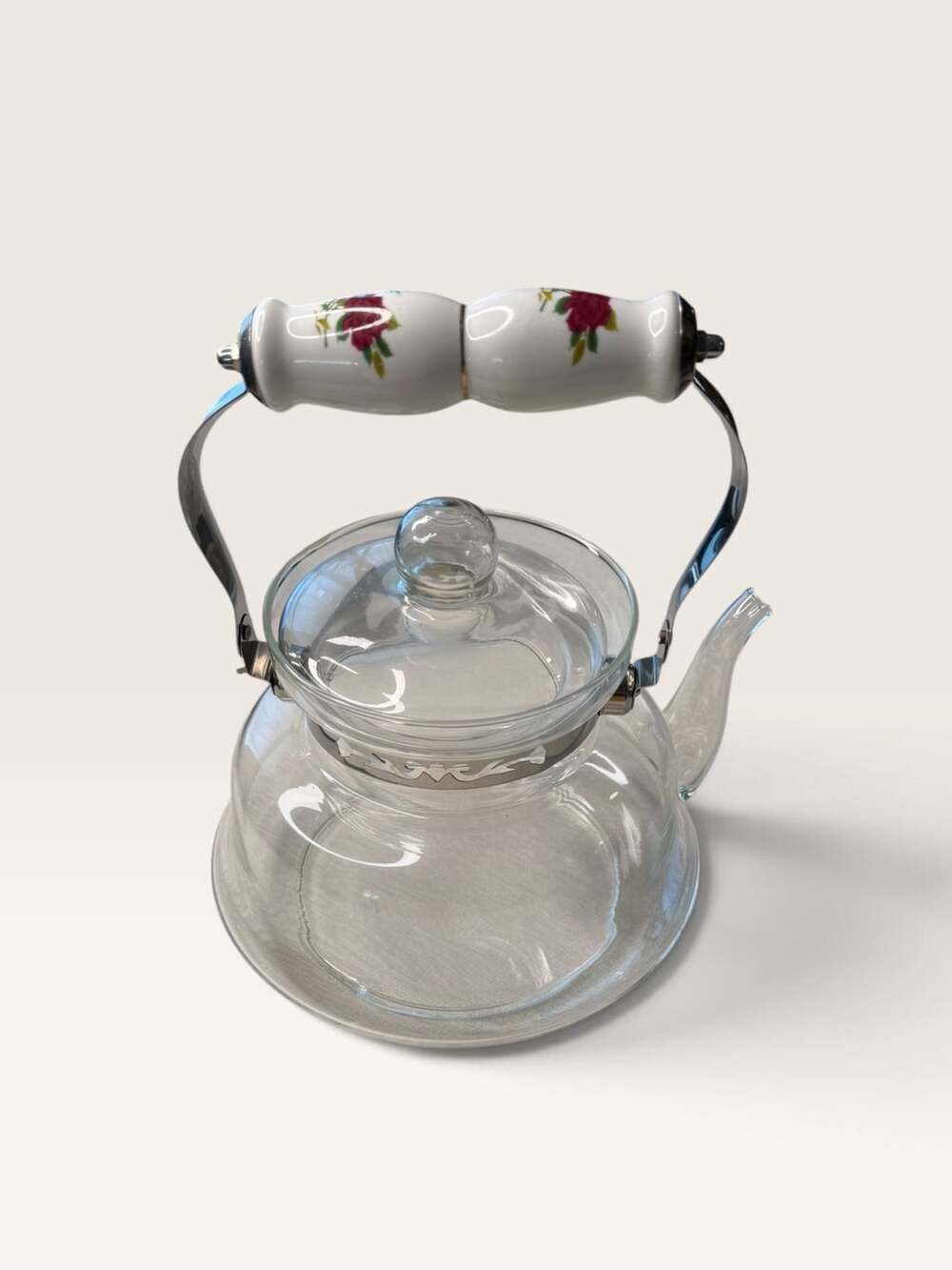 Pyrex Glass Teapot 1200ml Floral Ceramic Handle
